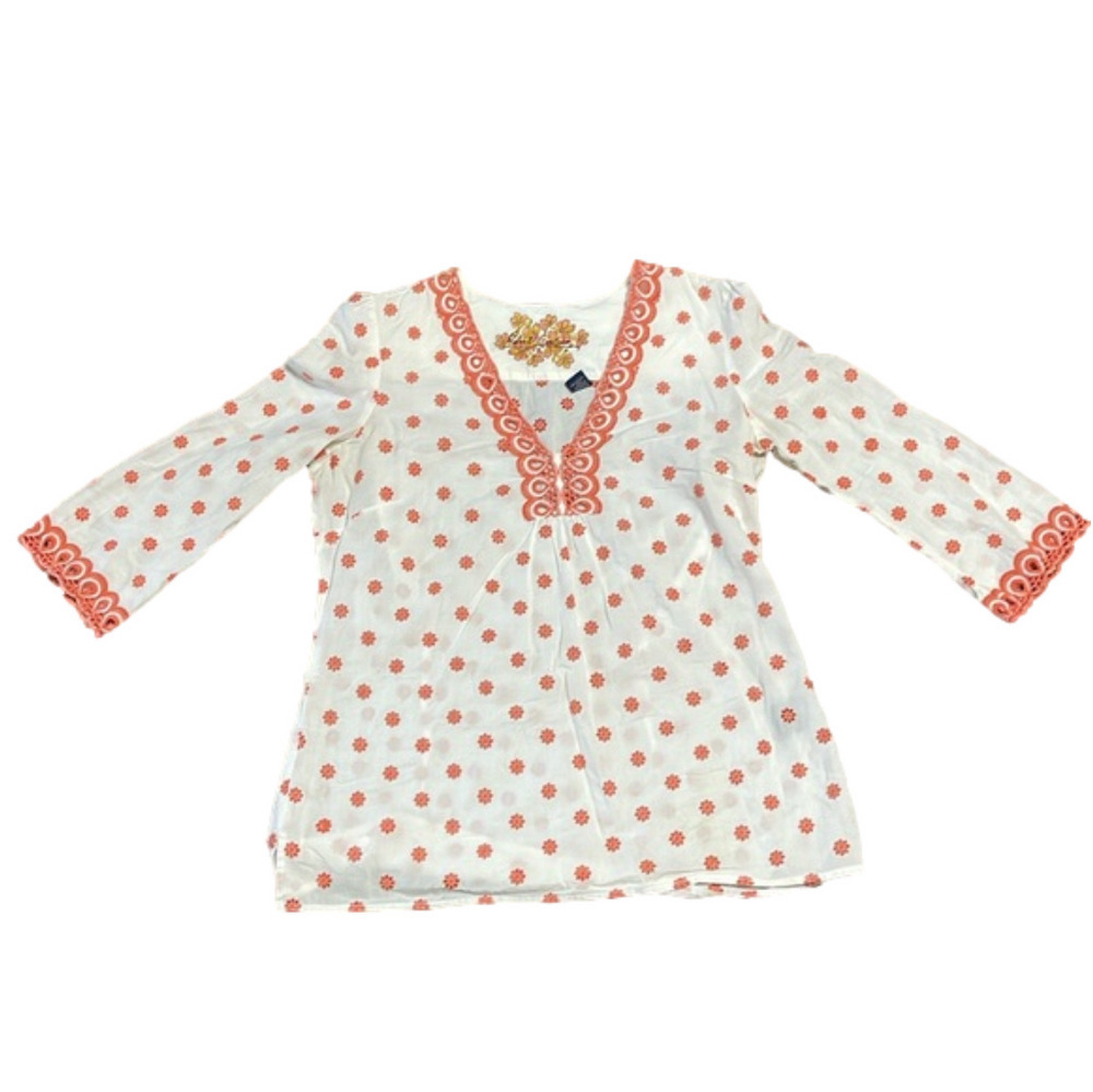 Robert Graham Floral Tunic Brandy Apricot and White Eyelet Embroidery Size M